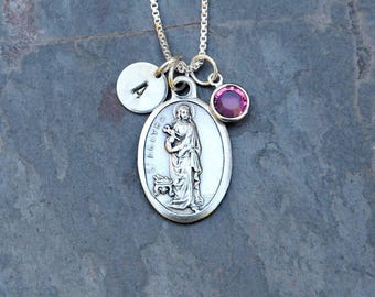 Saint St Agatha Necklace - Personalized Initial, Birthstone or Pearl - Patron Saint of Nurses, Breast Cancer, Survivor Jewelry