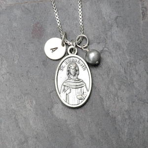 Saint St Elizabeth Necklace -Personalized -Crystal Birthstone or Pearl - Mary&#39;s Cousin, Saint of Pregnant Women, Expectant Mothers