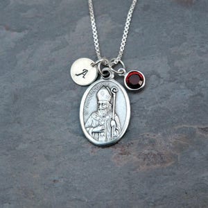 Saint St Valentine Necklace - Personalized - Crystal Birthstone or Pearl - Saint of Epilepsy, Happy Marriage, Love, Not Fainting