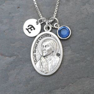 Saint St Mother Teresa Theresa of Calcutta Necklace - Personalized -Crystal Birthstone or Pearl - Patron of Calcutta, For Doubters