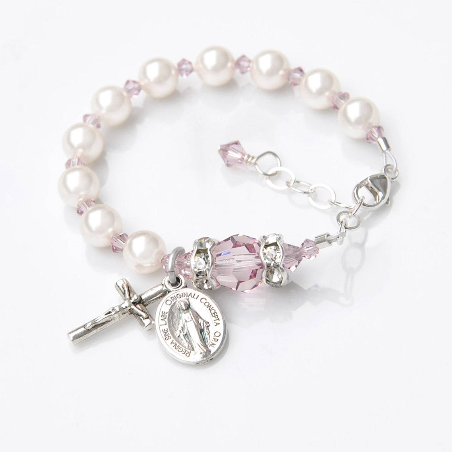 Baby Girl Baptism Rosary Bracelet Light Amethyst Purple Etsy