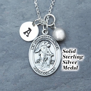 Guardian Angel Sterling Silver Necklace - Personalized Birthstone or Pearl - Guardian Angel Jewelry Gift for Women