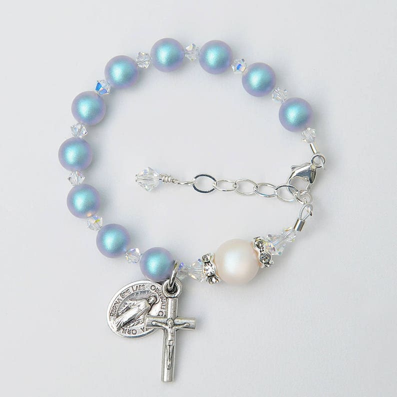 Baptism Gift for Baby Boy Crystal Rosary Bracelet Etsy