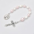 Baptism Gift Baby Girl - Personalized Custom Rosary Guardian Angel Chaplet - Pink and White Crystal Pearls - Catholic Christening