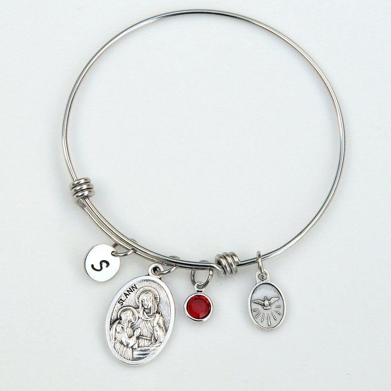 Cadeau de confirmation pour fille, adolescente ou femme Choisissez votre saint catholique Bracelet jonc réglable personnalisé en acier inoxydable extensible image 1