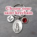 Choose Your Catholic Saint Keychain - Personalized Letter - Crystal Birthstone - Key Chain Gift for Women or Men 