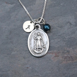 Archangel Saint St Raphael Necklace - Personalized - Crystal Birthstone or Pearl - Patron of the blind, eye problems, pharmacists