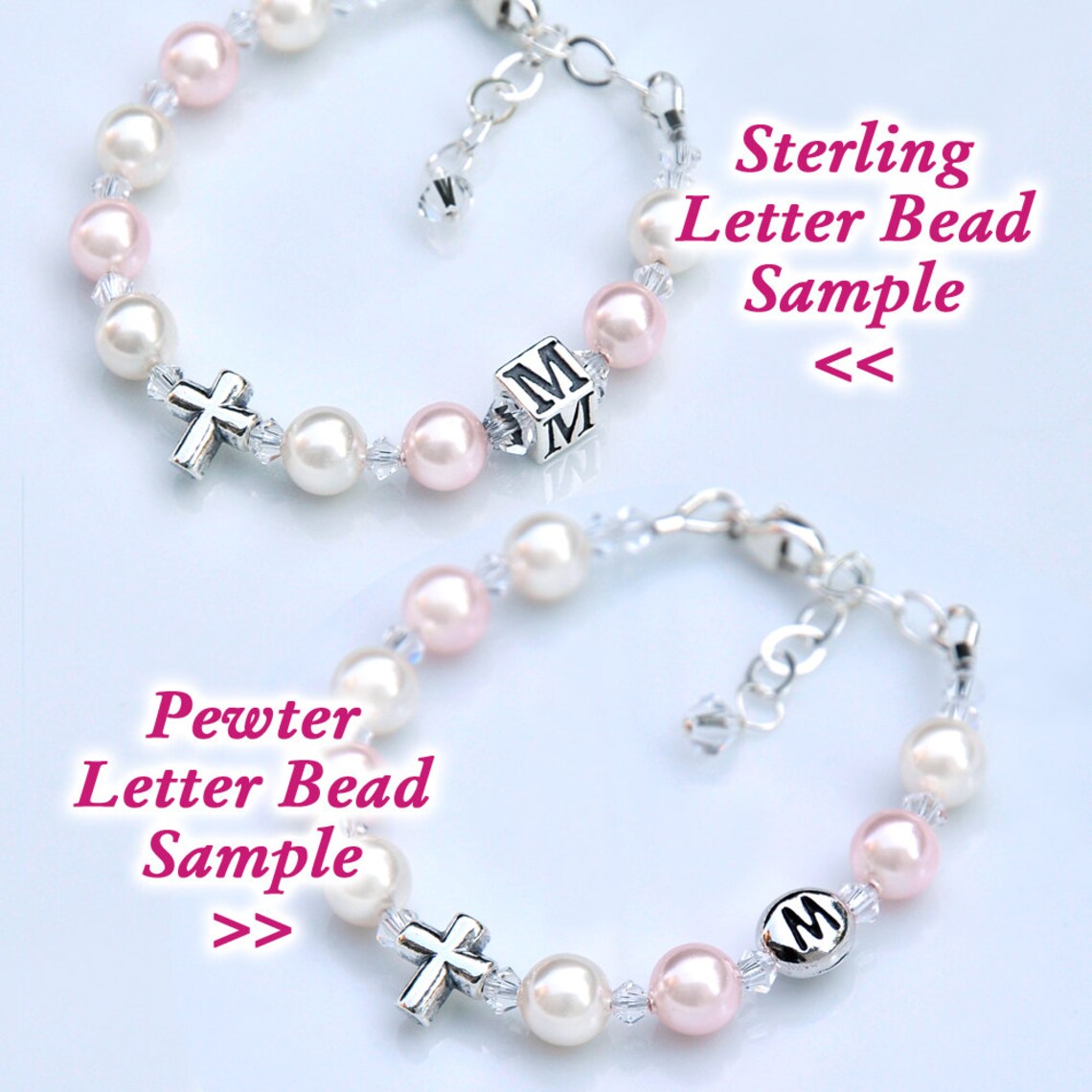 Baptism Bracelet Baby Girl Sterling Silver Cross Rosary Etsy
