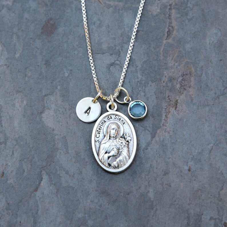 Saint St Catherine of Siena Necklace Personalized Initial - Etsy
