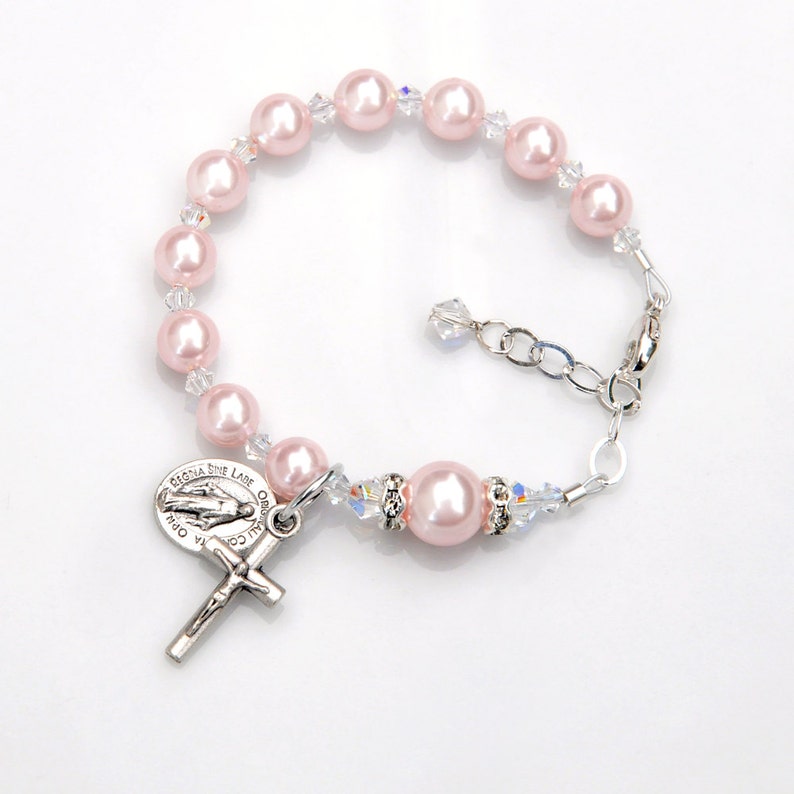 Baby Girl Baptism Gift Pink Rosary Bracelet Personalized Etsy