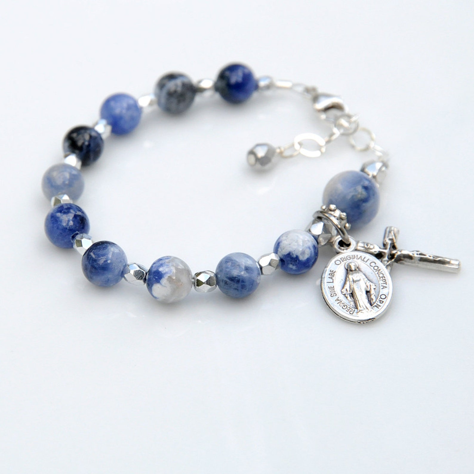 Baptism Bracelet for Baby Boy Blue Sodalite Gemstone Rosary Etsy