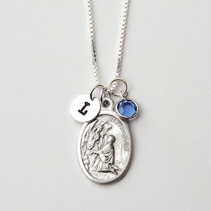 Saint St Stanislaus Kostka Necklace -Sterling Silver Chain - Personalized Initial -Birthstone/Pearl - Patron of Jesuits, Healing of Bones