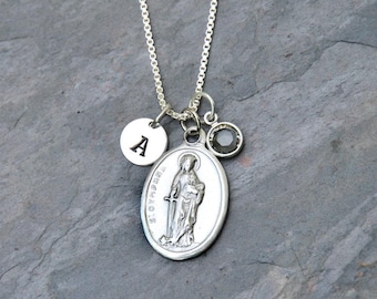 Saint Dymphna Necklace: Personalized Initial, Birthstone, Patron Saint