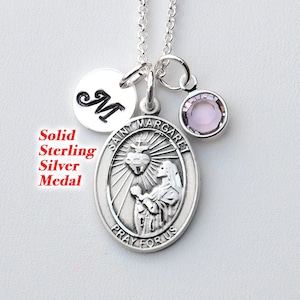 Saint St Margaret Mary Alacoque Sterling Silver Necklace - Personalized Birthstone or Pearl - Patron of Polio, Loss of Parents, Sacred Heart