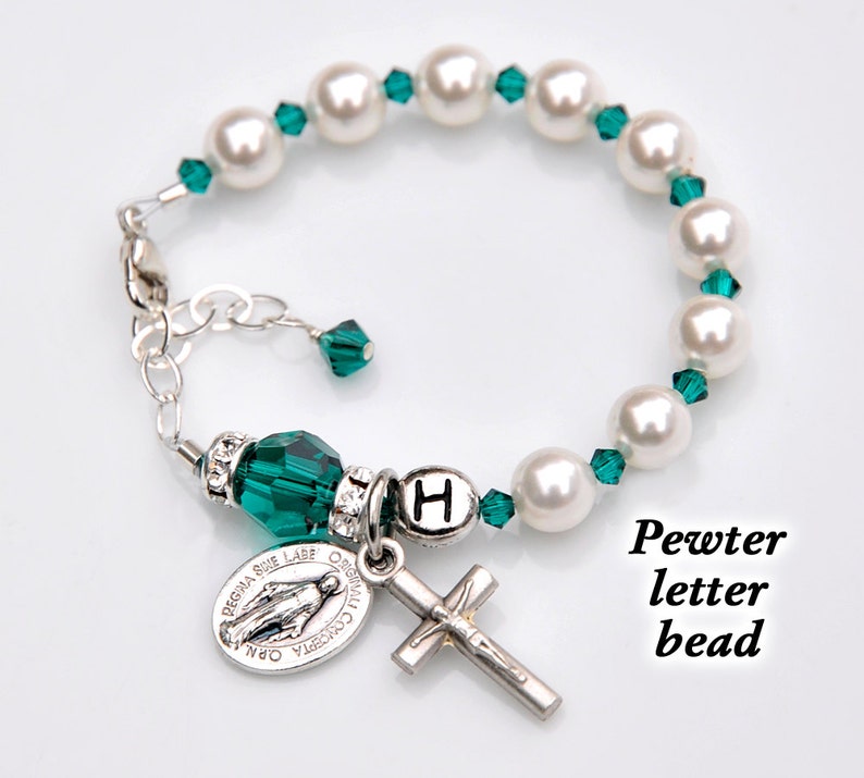 Baptism Bracelet for Girls Emerald Green May Birthstone Etsy