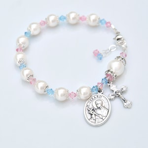 Gravidez Maternidade Parto Fertilidade, Pulseira de Rosário de Cristal Rosa e Azul de São Geraldo, Infertilidade, Presente para futura mamãe - Com Cartão de Oração