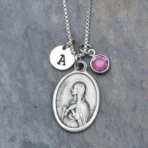 Saint St Monica Necklace - Personalized Initial, Crystal Birthstone or Pearl - Difficult Marriages Conversion