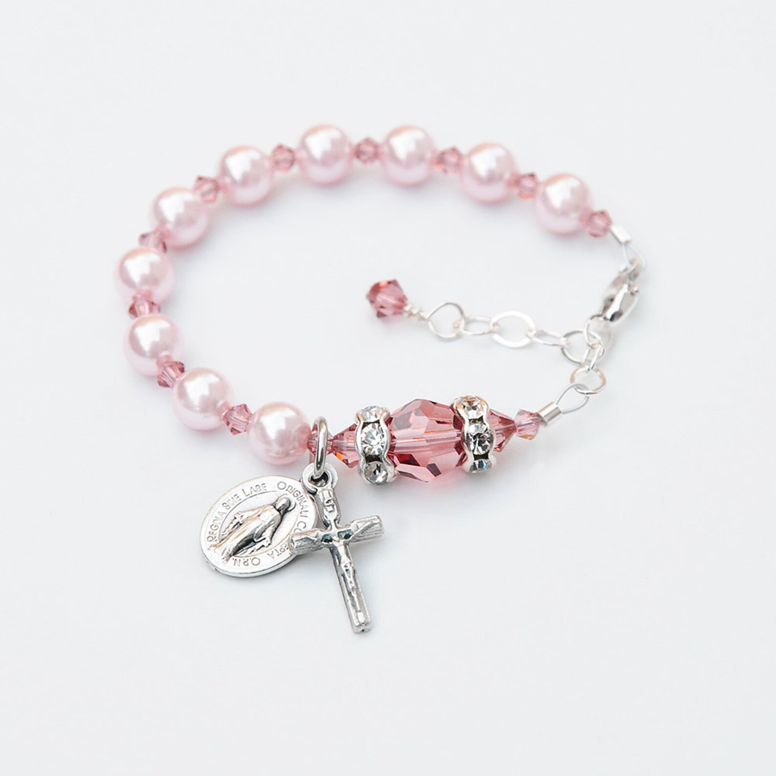 Baby Girl Baptism Rosary Bracelet Light Pink Pearl and Blush Etsy