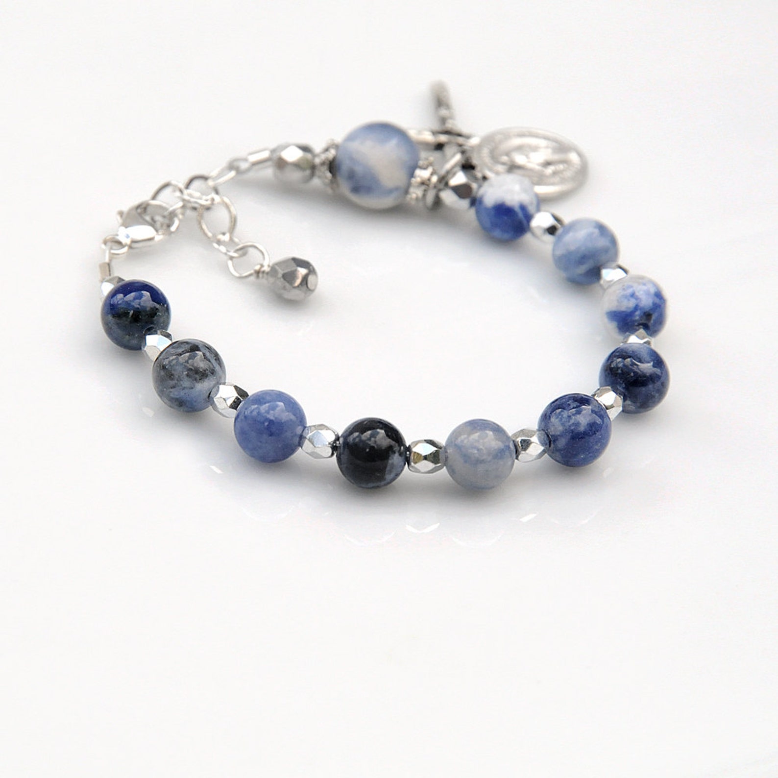 Baptism Bracelet for Baby Boy Blue Sodalite Gemstone Rosary Etsy