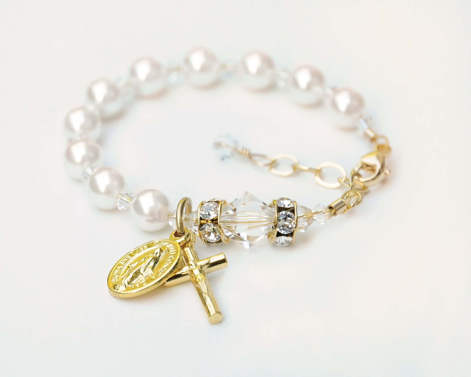 Baptism Gift for a Baby Girl Gold Tone Rosary Bracelet Etsy