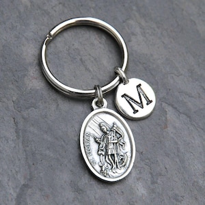 Saint St Florian Keychain with Initial, Birthstone Option, Key Chain Gift for Firemen/Firewomen, Spouse, Saint of Firefighters Fire Fighters