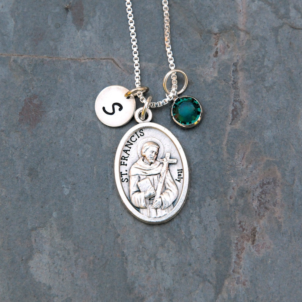 Saint St Francis of Assisi Necklace Personalized Initial | Etsy