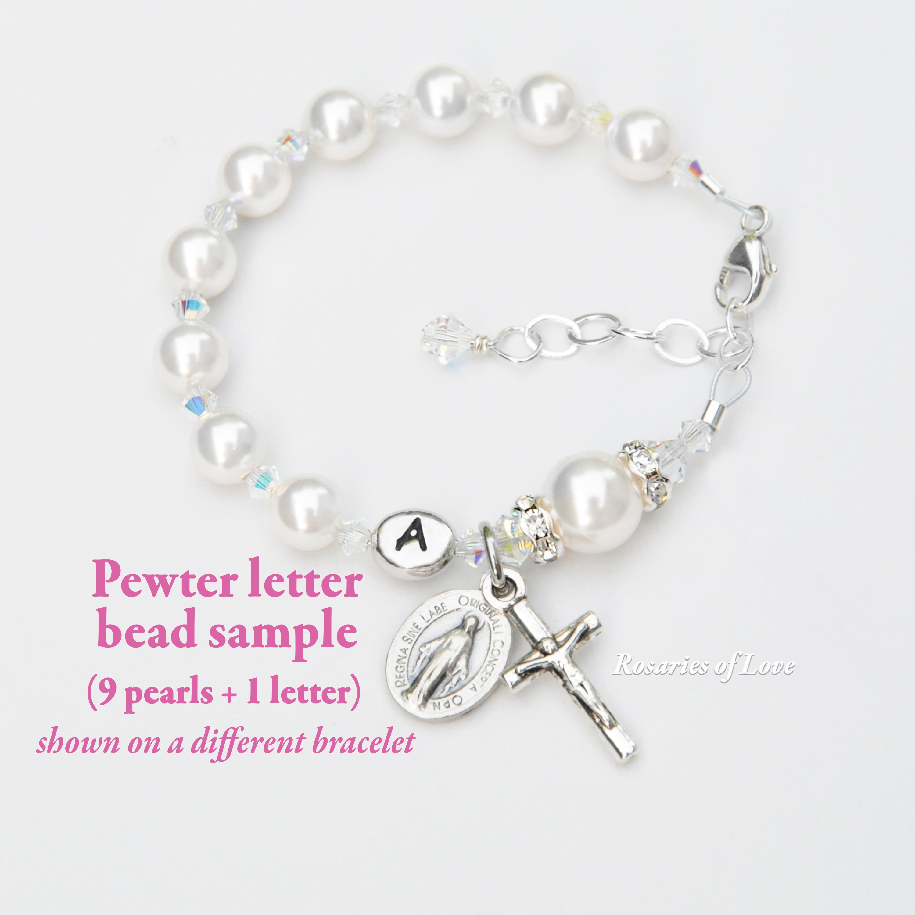 Baby Girl Baptism Rosary Bracelet Light Pink Pearl and Blush Rose Crystal personalized Initial Catholic Christening Gift Etsy Australia