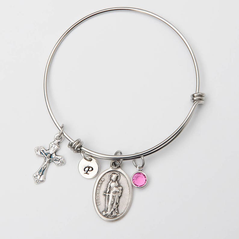 Confirmation Gift for Girls or Women Choose Your Catholic Saint Personalized Adjustable Bangle Bracelet Stainless Steel Expandable image 3