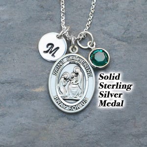 Saint St Catherine Sterling Silver Necklace - Personalized Birthstone or Pearl - Saint of Miscarriages, Nurses, Fire Prevention