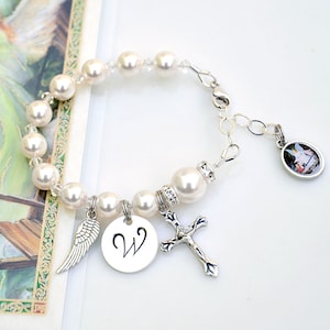 Baby Armband - Schutzengel Flügel Taufe Rosenkranz Armband - - Personalisiert - Baby Junge oder Mädchen - Mama und Baby -Mit Gebetskarte