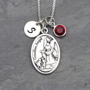 Guardian Angel Necklace - Personalized - Crystal Birthstone or Pearl - Guardian Angel Jewelry Gift for Women