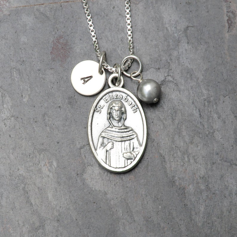 Saint St Elizabeth Necklace Personalized Crystal Birthstone or Pearl Mary's Cousin, Saint of Pregnant Women, Expectant Mothers image 1