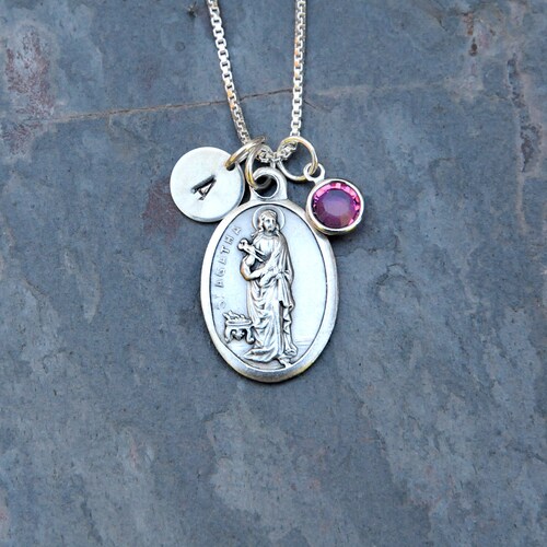 Saint St Agatha Necklace Personalized Initial Birthstone or Etsy