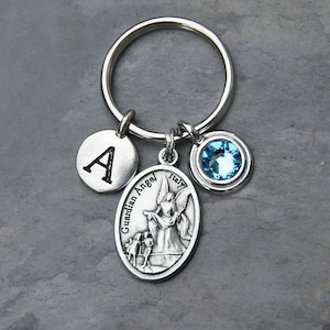 Guardian Angel Keychain - Personalized Letter - Crystal Birthstone - Key Chain Gift for Women or Men