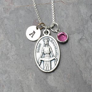 Saint St Anastasia of Sirmium Necklace -Personalized, Crystal Birthstone Pearl -Patron Saint of Widows, Weavers, Martyrs