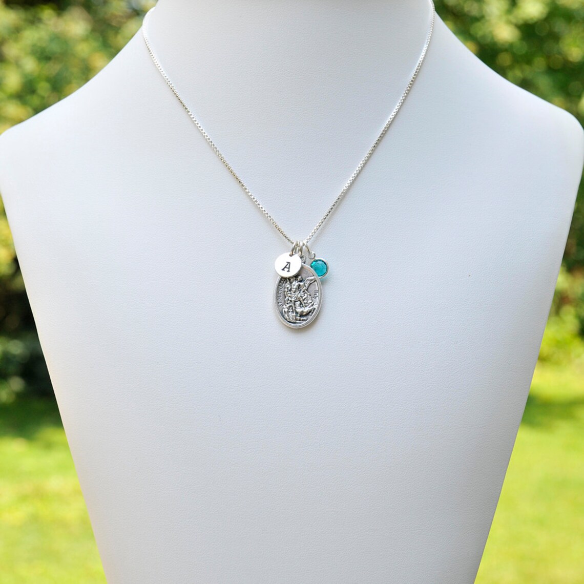 Saint St Michael Necklace Personalized Initial Charm Etsy