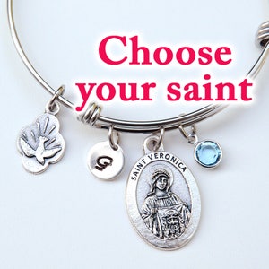 Confirmation Gift for Girls Teens or Women - Choose Your Catholic Saint - Personalized Expandable Stainless Steel Adjustable Bangle Bracelet