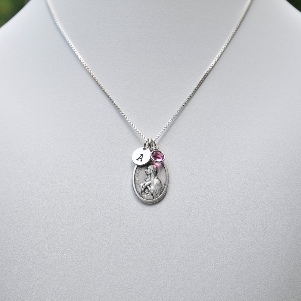 Saint St Monica Necklace Personalized Initial Crystal Etsy