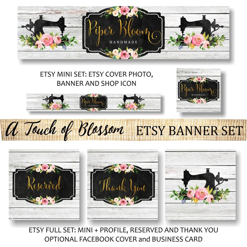 Etsy Banner Sewing Sew Flowers Peonies Wooden Pink Watercolor Etsy