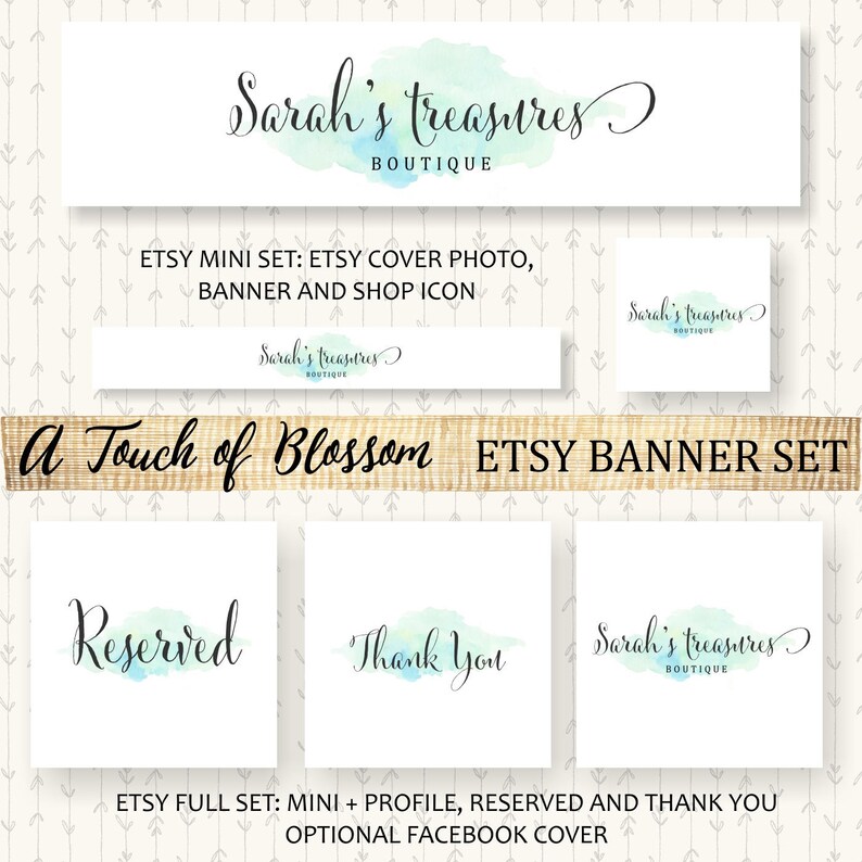 Etsy Banner Set Aquarell Blob Schreibschrift Schrift Moderne Etsy