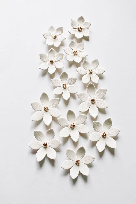White And Gold Ceramic Flower Wall Decor Gifts Fl