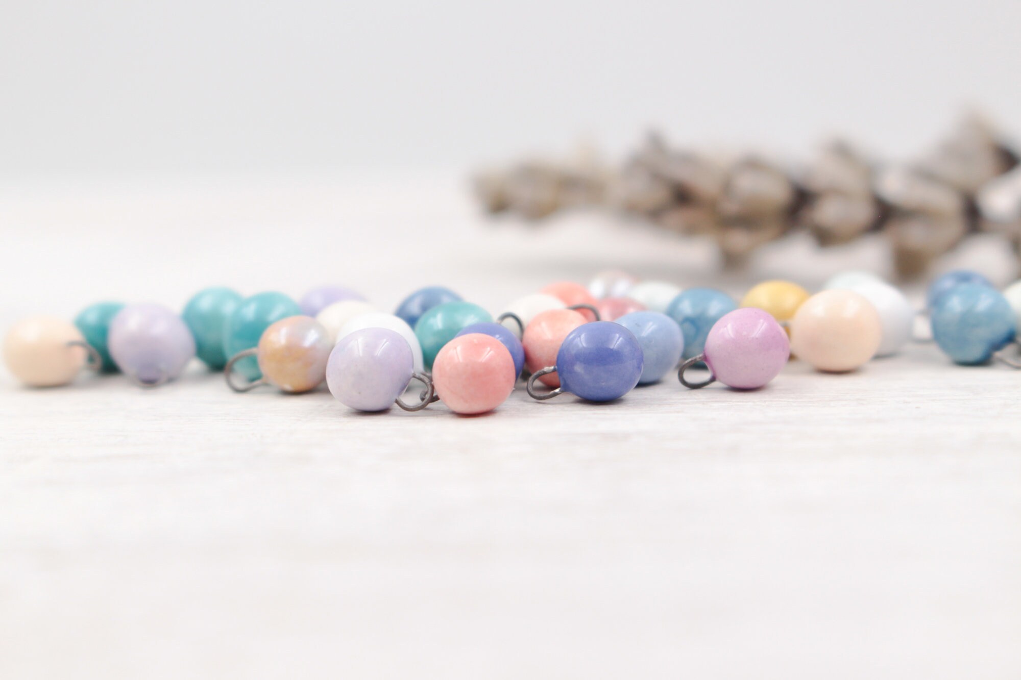 CHOOSE YOUR COLOR - Set of 10 Ceramic Minibeads - Handmade Dangles fo…