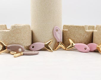 6 Gold and Ceramic Fishes for Jewelry and Accessory Crafting