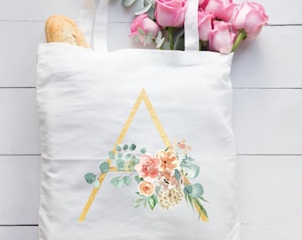 Monogram tote bag- Future Mrs tote - Bride tote - initial tote - Bachelorette - Wedding Tote Bag - future mrs bag - wifey tote - floral tote