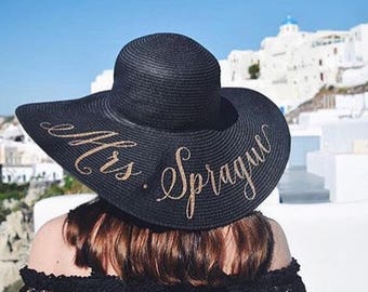 Custom Mrs Hat - Sequin Sun Hat - Bride Hat - Beach hat - Custom floppy hat - Bride to be hat - Beach Bride - Just Married Hat - Honeymoon