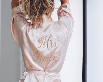 Bride Robe - Wedding Day Robe - Glitter Bridal Robe - Bride Satin - Bridal Lingerie Shower Gift - Bridesmaid Robe -Blush Robe