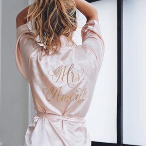 Bride Robe Wedding Day Robe Glitter Bridal Robe Bride Satin Bridal Lingerie Shower Gift Bridesmaid Robe Blush Robe Wedding gift image 1