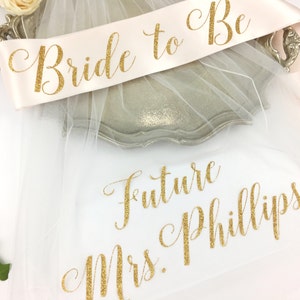 Bachelorette Veil and Sash sash and veil Future Mrs Veil Personalized Veil Bride to Be Sash Bachelorette Veil Bridal Shower Veil Sash image 5