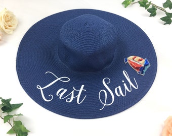 Last Sail Hat - Floppy Sun Hat - Sequin Sun Hat - Bride Hat - Custom floppy hat- Beach Bride - Just Married Hat - Last Sail before the Veil