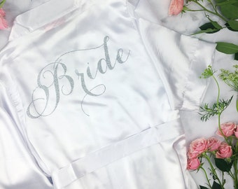 Bride Robe - Wedding Day Robe - Glitter Bridal Robe - Bride Satin  - Lingerie Shower Gift - Bridesmaid Robe -Blush Robe- Maid of Honor Robe